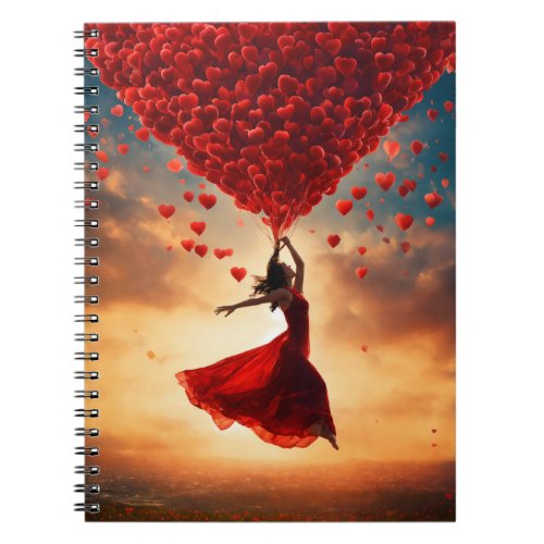 Spiral Notebook with a girl in red flying in air