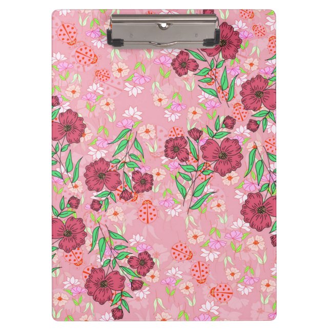Spiral Notebook with Flowers and Joaninha Clipboard (Front)