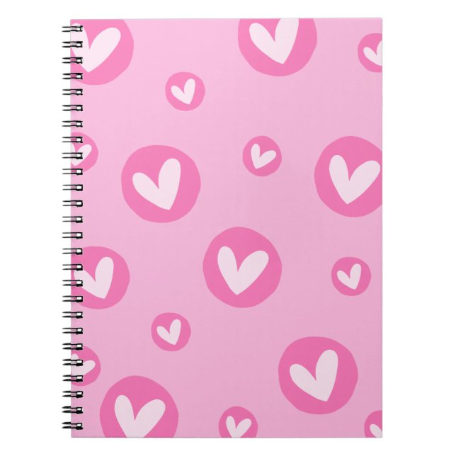 Spiral Notebook with Pink Hearts Pattern (Front)