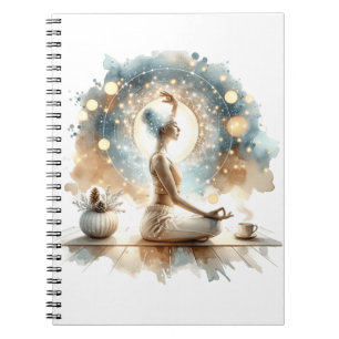 Spiral notebook with woman in yoga pose
