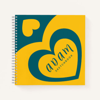 Spiral Notebook Yellow Blue Colourful heart design
