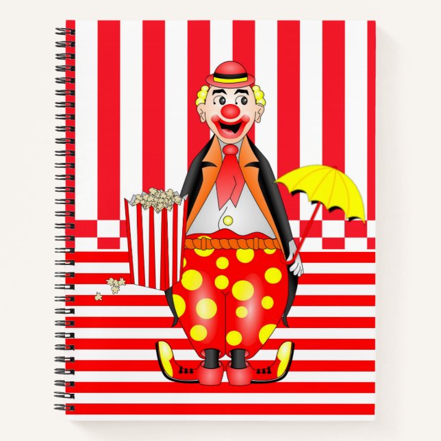 Spiral Notebook Yellow Clown Red Stripe Popcorn (Front)