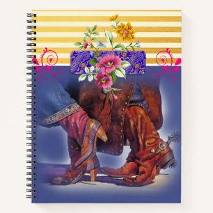 Spiral Notebook Yellow Stripe Line Dancing Floral