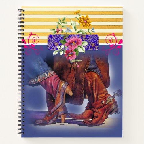 Spiral Notebook Yellow Stripe Line Dancing Floral