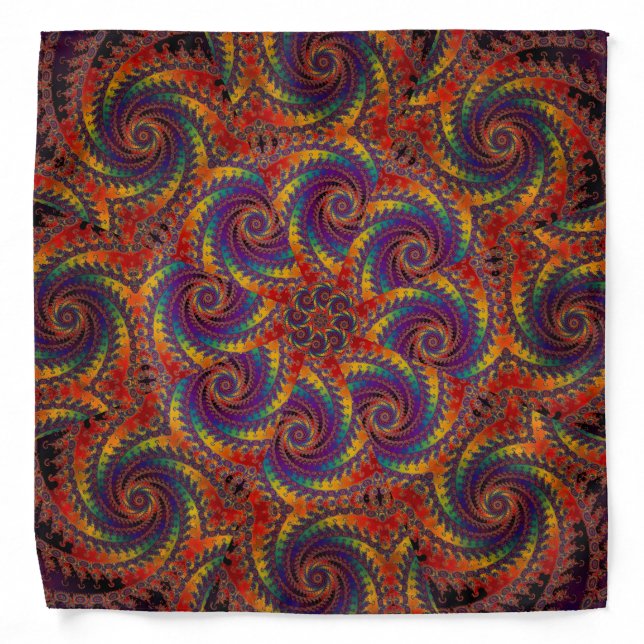 Spiral Octopus Psychedelic Rainbow Fractal Art Bandana (Front)