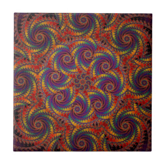 Spiral Octopus Psychedelic Rainbow Fractal Art Ceramic Tile