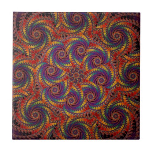 Spiral Octopus Psychedelic Rainbow Fractal Art Ceramic Tile