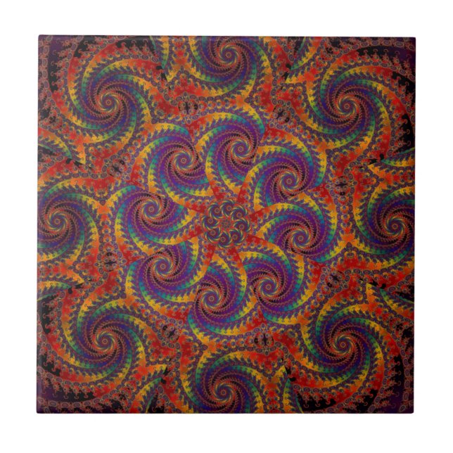 Spiral Octopus Psychedelic Rainbow Fractal Art Ceramic Tile (Front)