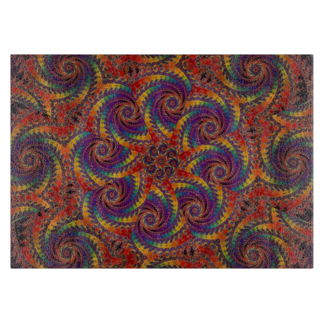Spiral Octopus Psychedelic Rainbow Fractal Art Cutting Board (Front)