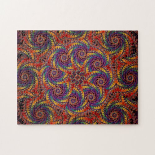 Spiral Octopus Psychedelic Rainbow Fractal Art Jigsaw Puzzle