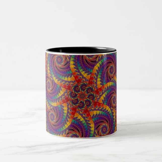 Spiral Octopus Psychedelic Rainbow Fractal Art Two-Tone Coffee Mug (Center)