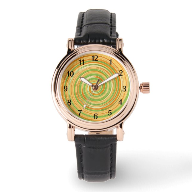 Spiral of Fun Citrus Colors Black Numbers Watch (Front)