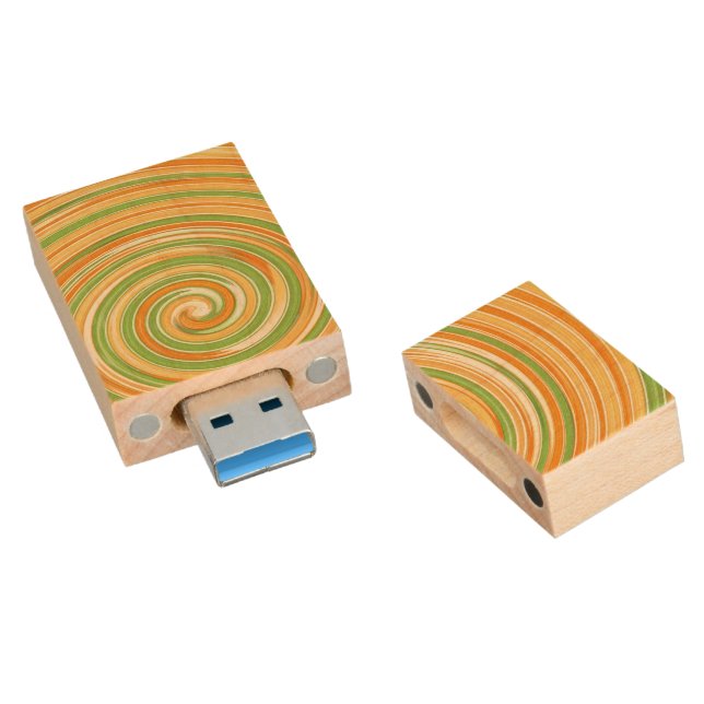 Spiral of Fun Citrus Colors  Wood Flash Drive (Angled)