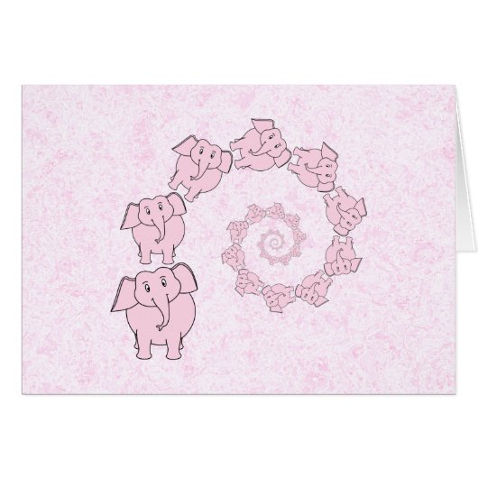 Spiral of Pink Elephants. Pink Background. (Front Horizontal)