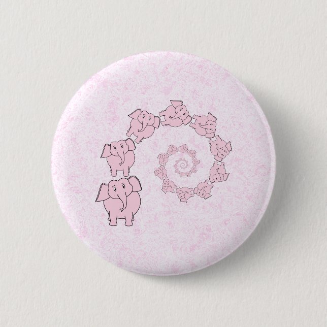 Spiral of Pink Elephants. Pink Background. Pinback Button (Front)