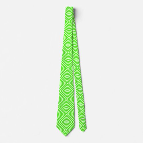 Spiral Pattern _ Chartreuse Green and White Neck Tie
