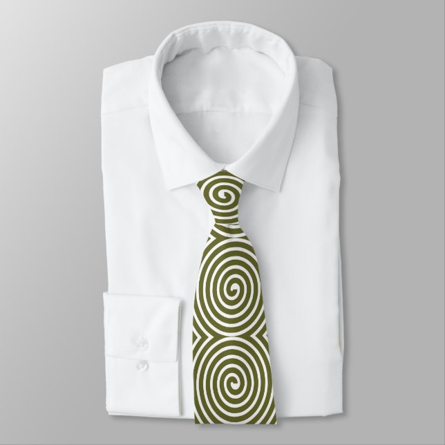 Spiral Pattern - Olive Drab and White Neck Tie (Tied)