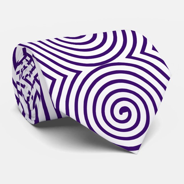 Spiral Pattern - White with Deep Purple Neck Tie (Rolled)