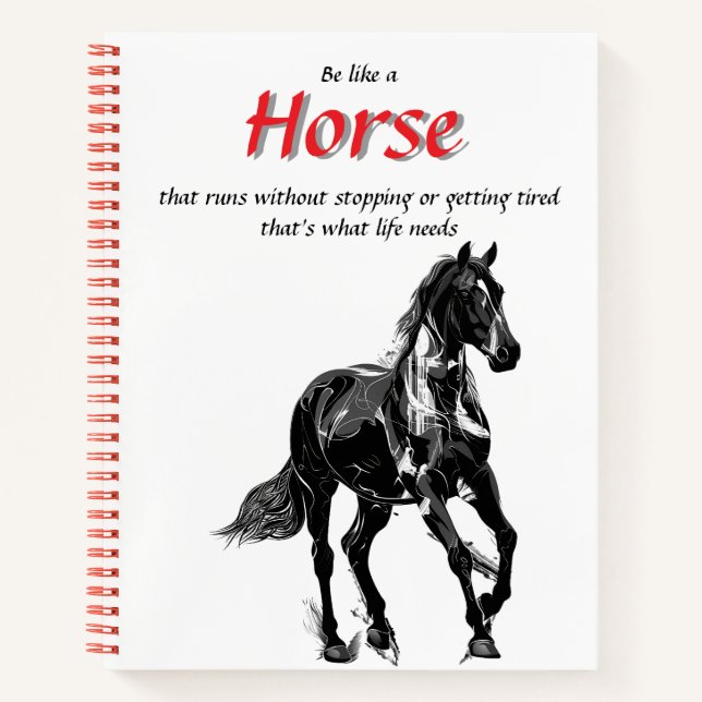 Spiral Personalized Name - black and white horse Notebook (Front)