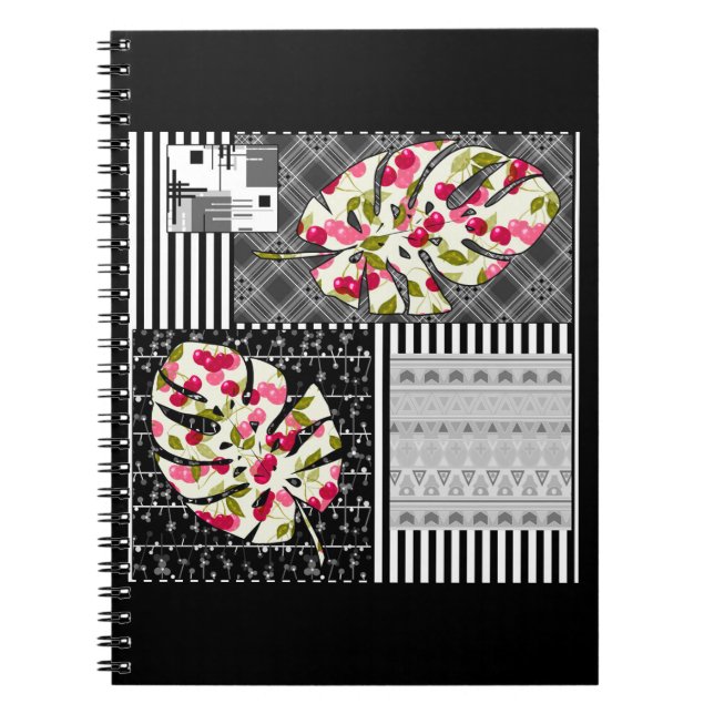 Spiral Photo Notebook Abstract patchwork quilting  (Front)
