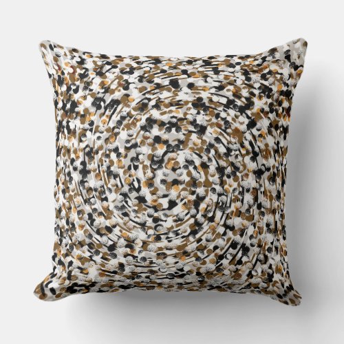 Spiral Polka Dots Modern Abstract Brown Black Throw Pillow