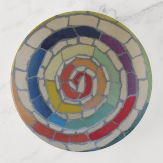 Spiral Rainbow Mosaic Round Trinket Tray