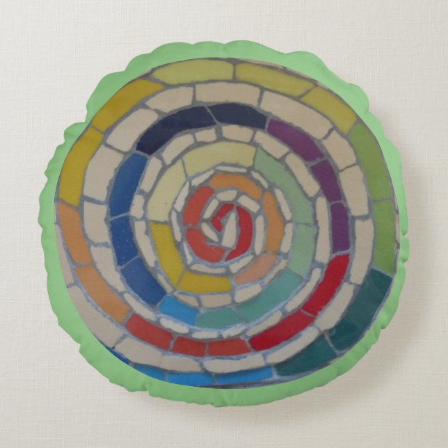 Spiral Rainbow Mosaic Yoga Round Pillow (Front)