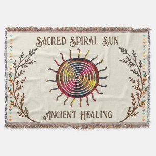 Spiral Rainbow Sun Cute Beige Boho Throw Blanket