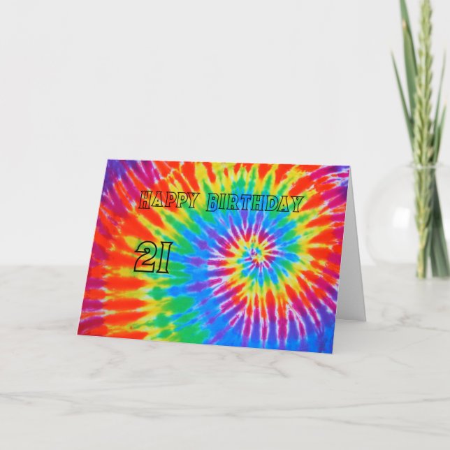 Spiral Rainbow Tie Dye 21st Happy Birthday Card (Front)