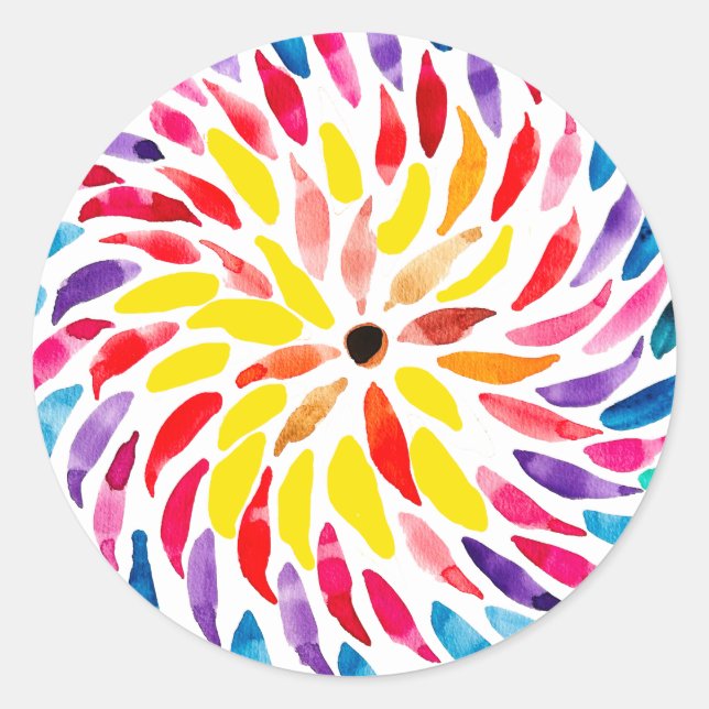 Spiral rainbow watercolor abstract classic round sticker (Front)