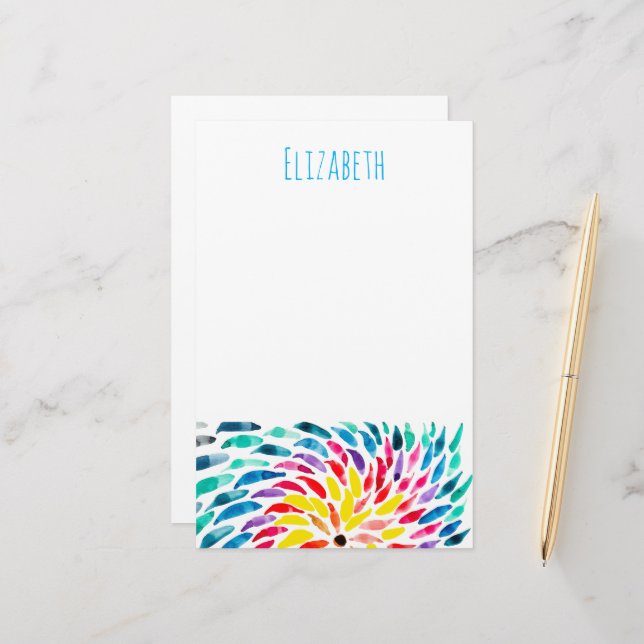 Spiral rainbow watercolor abstract stationery (Front/Back In Situ)