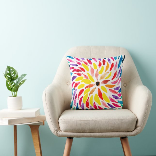 Spiral rainbow watercolor abstract throw pillow (Chair)