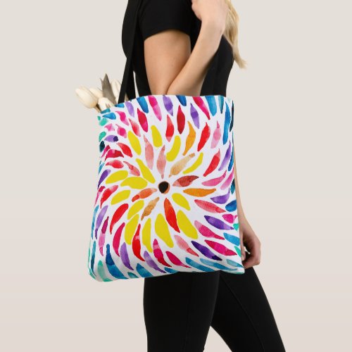 Spiral rainbow watercolor abstract tote bag