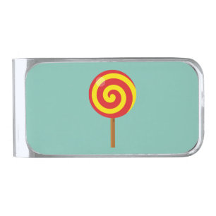 Spiral Red Yellow Lollipop Silver Finish Money Clip