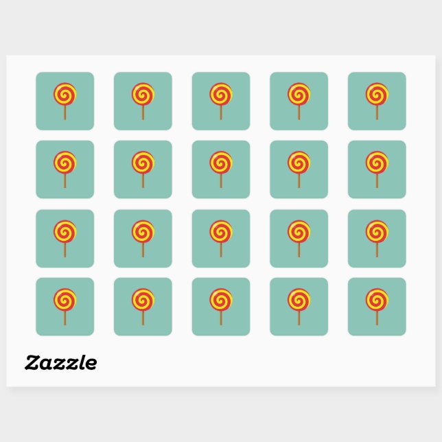 Spiral Red Yellow Lollipop Square Sticker (Sheet)
