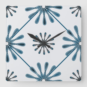 Spiral Retro Flowers Choose Your Background Color  Square Wall Clock