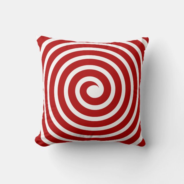 Spiral  -  Ruby Red on White Throw Pillow (Front)