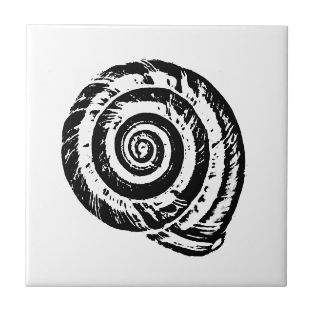 Spiral Seashell, Black and White  Ceramic Tile (Front)
