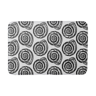 Spiral Seashell Block Print, Black and White Bathroom Mat