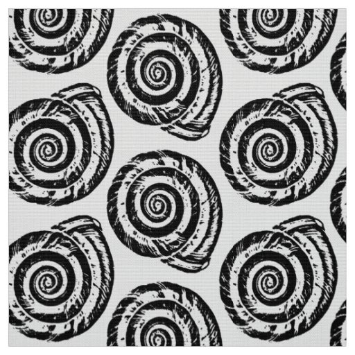 Spiral Seashell Block Print, Black and White Fabric