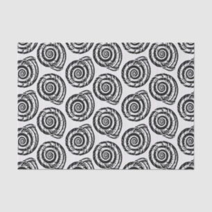 Spiral Seashell Block Print, Black and White Tissue Paper