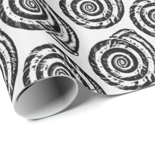Spiral Seashell Block Print, Black and White Wrapping Paper