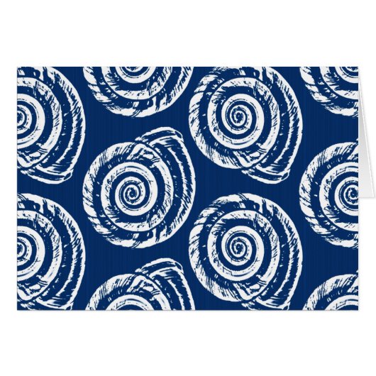 Spiral Seashell Block Print, Cobalt Blue and White Cards (Front Horizontal)