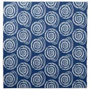 Spiral Seashell Block Print, Cobalt Blue and White Cloth Napkin