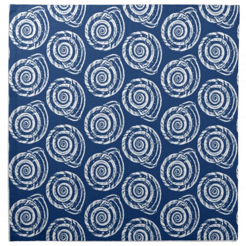 Spiral Seashell Block Print Cobalt Blue and White Cloth Napkin