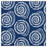 Spiral Seashell Block Print, Cobalt Blue and White Fabric