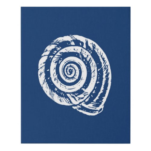 Spiral Seashell Block Print Cobalt Blue and White Faux Canvas Print
