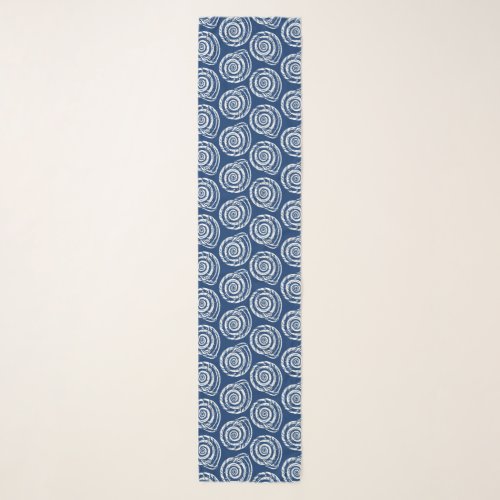 Spiral Seashell Block Print Cobalt Blue and White Scarf