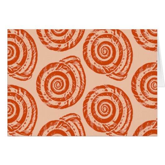 Spiral Seashell Block Print, Coral Orange Cards (Front Horizontal)