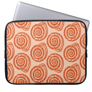 Spiral Seashell Block Print, Coral Orange Laptop Sleeve
